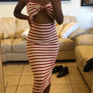 Red and white strip cut out dress